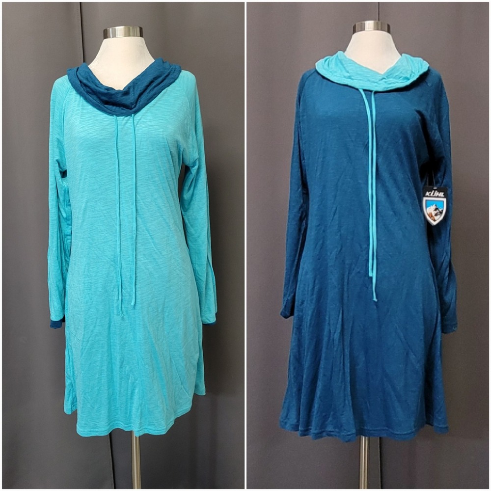 KUHL Vega Reversible Dress Zenith Glacier Blue Cowl Neck Pockets XL‎ #4117 NEW